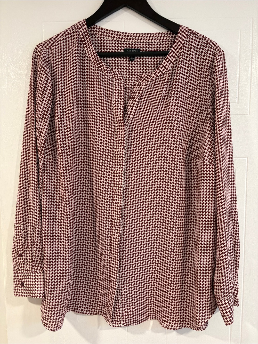 Talbots Red and White Houndstooth Blouse/Tunic